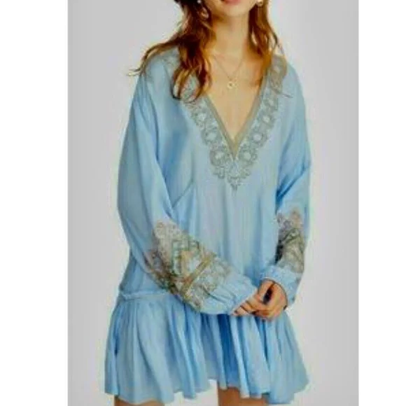free people wild one embroidered peasant dress Free People Santiago Embroidered Mini Dress Ivory L main image 1